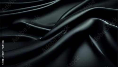 satin fabric of rich black color, soft folds, texture, background image
