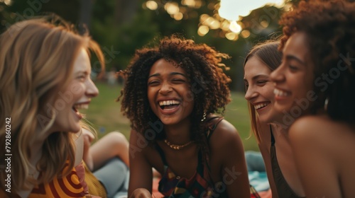 Lustige Picknickzeit: Freunde lachen gemeinsam photo