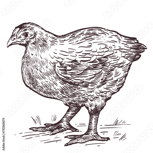 Engraving illustration of broiler young chicken