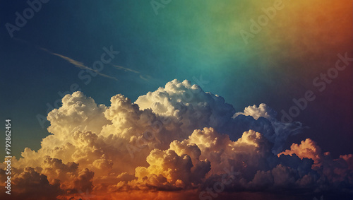 The image shows a colorful sunset with clouds that are lit up in hues of yellow, orange, pink, and blue.