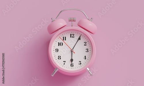 Pink alarm clock on pink color background (ID: 792863068)