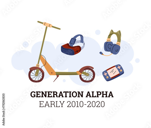 Gen Alpha childhood gadgets vector illustration photo