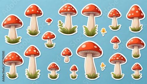 Cute cartoon mushroom sticker pack for kids.
