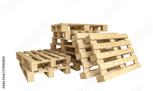 Stack of wooden pallets isolated on white photo