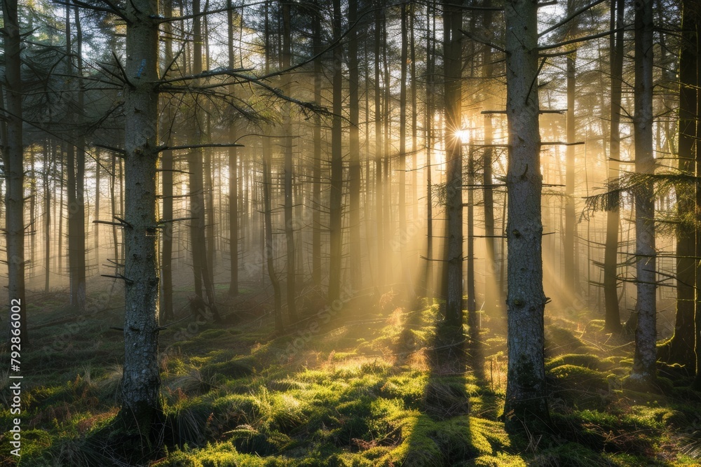 Silent Forest in Spring with beautiful bright sun rays in the morning. Silent Forest in Spring with beautiful bright sun rays in the morning.