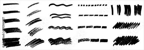 Collection Set Bundle of hand drawn brush strokes  waves and dotted lines with rough edges  paintbrush vector shapes for painting or drawing  poster design elements