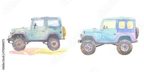 offroad car watercolor vector illustration