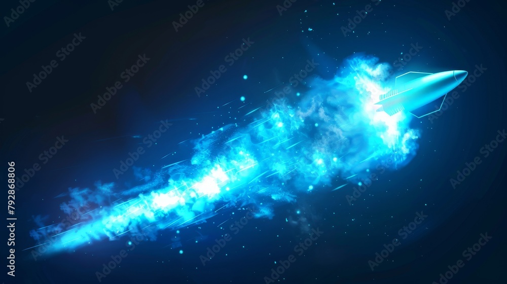The Green shuttle engine burns and smokes in the distance. Blue thunder light glow ui vfx game explosion. The Green shuttle engine burns and smokes in the distance. Blue thunder light glow ui vfx game explosion.