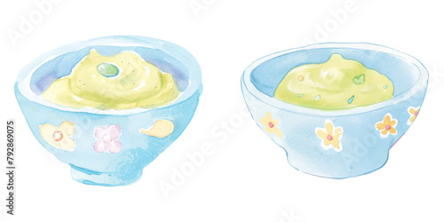 wasabi on bowl watercolor vector illustration
