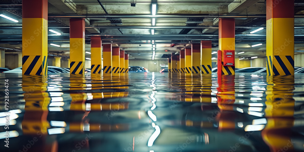 Underwater Parking Lot. Submerged Cars in Flooded Parking. Flood ...
