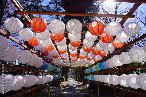 日本の電灯の雛祭り 埼玉県越谷香取神社の雛飾り
