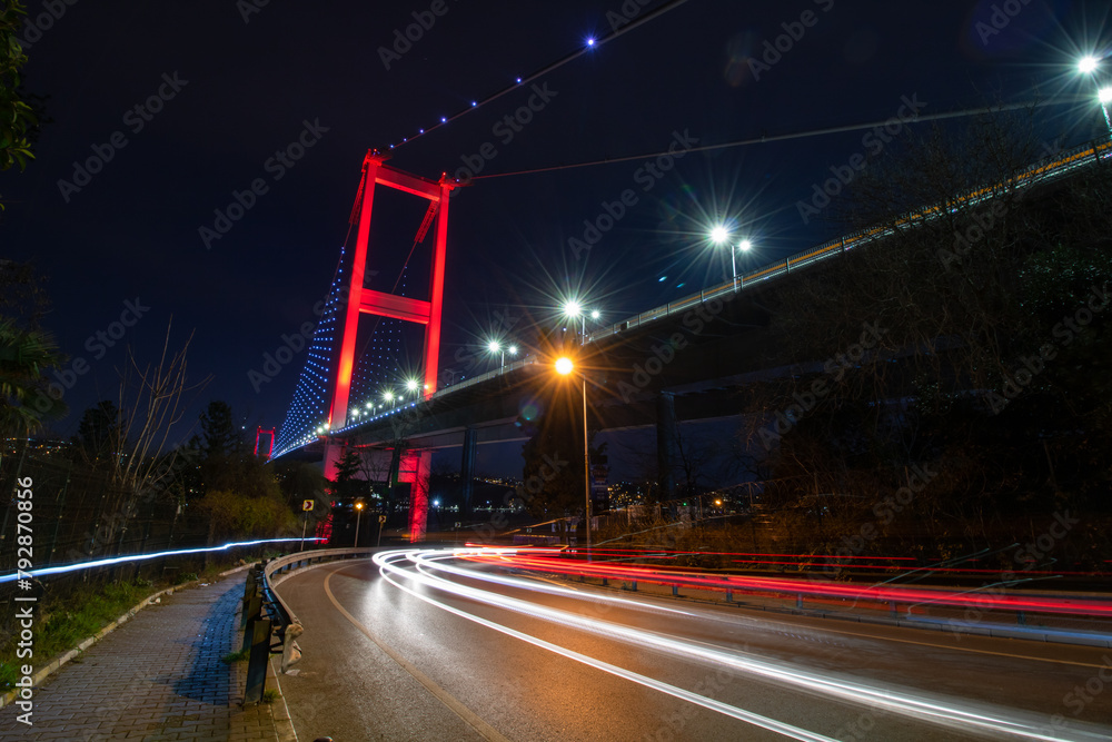 Bosphorus Bridge aka 15th July Martyrs' Bridge view at night.