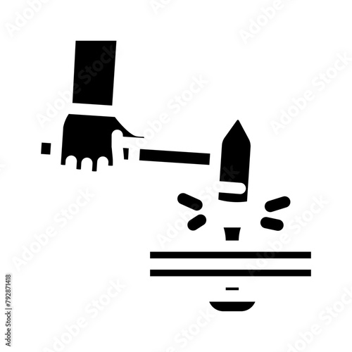 riveting blacksmith metal glyph icon vector. riveting blacksmith metal sign. isolated symbol illustration