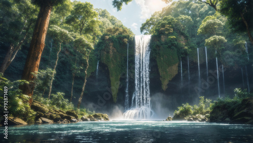 A waterfall in a jungle © Ali Clicks