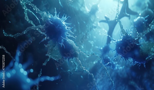 microscopic blue dark tone bacteria photo