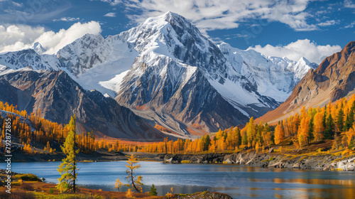 Beautiful lake in autumn Altai mountains Siberia 