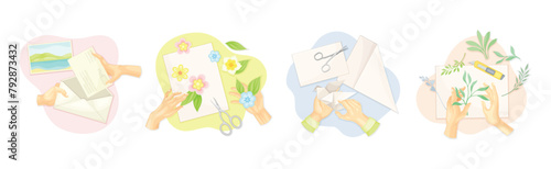 Hands Create Craft and Handmade Hobby Vector Set