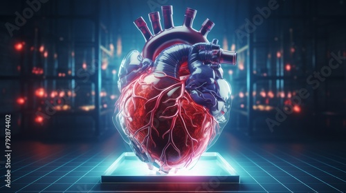 Human heart model,concept of cardiology, health care, human organ transplant. photo
