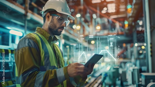 Focused Construction Engineer Studying Tablet 3D Architectural Models on Industrial Worksite © toodlingstudio