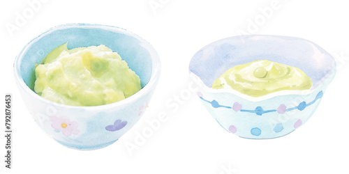wasabi on bowl watercolor vector illustration