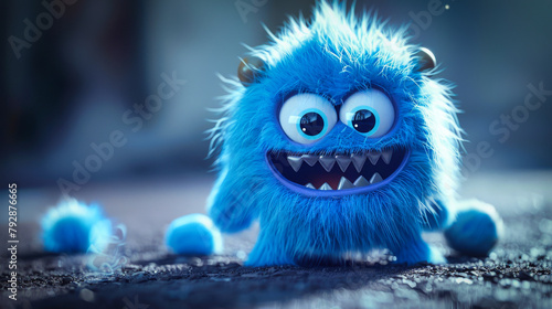 A cute fluffy blue little monster smiling