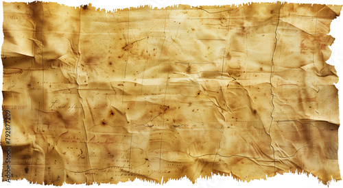 WRINKLED RUINED PARCHMENT SHEET, Blank, Folds, Pattern, parchment, Aged paper. A mock-up with wide copy space suitable for memo, message, text insertion.