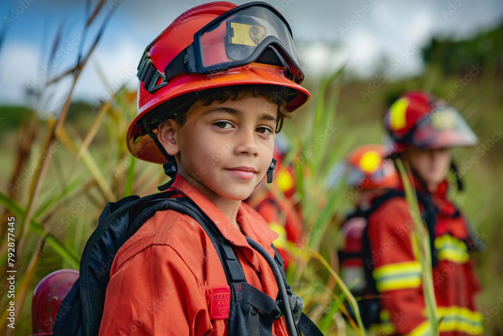 Emergency Response: Group of Children Saved by Fireman Emergency Response: Group of Children Saved by Fireman