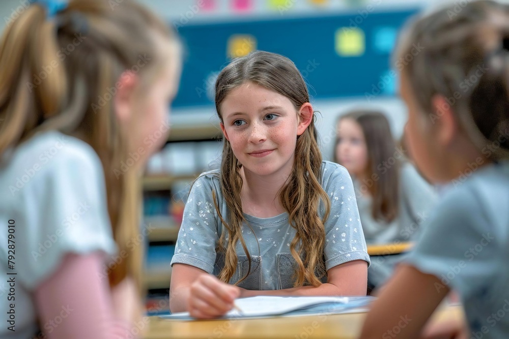 Group of children and adults discuss corporate leadership Group of children and adults discuss corporate leadership