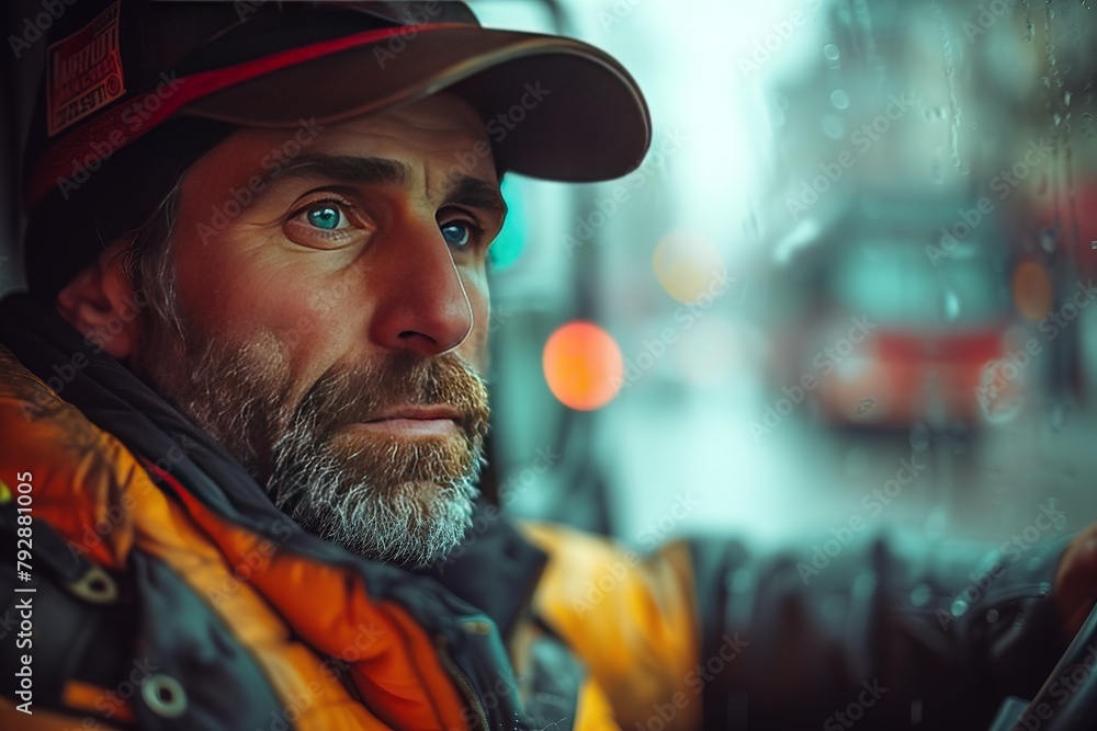 A trucker skillfully navigating a labyrinthine network of city streets, expertly handling tight turns and narrow alleys A trucker skillfully navigating a labyrinthine network of city streets, expertly handling tight turns and narrow alleys