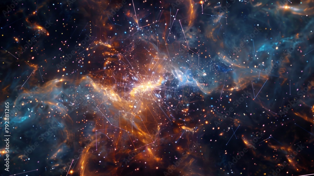 Network connections visualized as a constellation of stars, symbolizing the vast reach of the cloud Network connections visualized as a constellation of stars, symbolizing the vast reach of the cloud