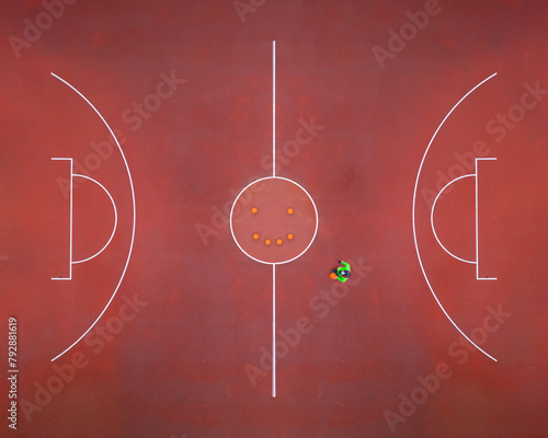 Aerial view of a man playing basketball. Fair play concept.