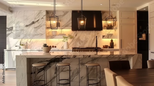 Kitchen interior, kitchen with white marble stone , White marble surface white marble surface with background kitchen, luxurious kitchen