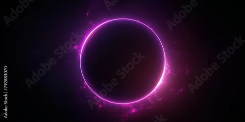 pink  circle light frame on black background.pink  light effects on round placeholder for your text on dark background.a blue glowing circle.for futuristic or technology-themed designs © Planetz