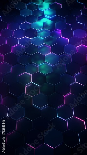 Hexagon pattern with a neon glow effect against a dark, blurred background, perfect for vibrant and energetic digital wallpapers or banners02
