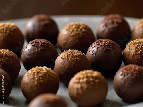 Chocolate truffles on a brown background