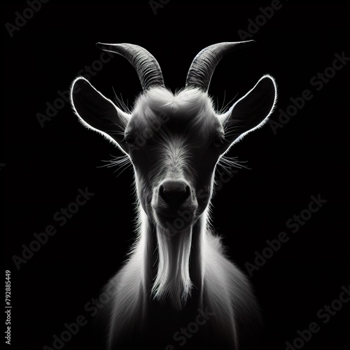 A goat in front portrait, with the rim light