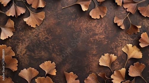 A brochure for autumn time ginkgo leaves with a geometric shape in the middle and earth tone colors photo