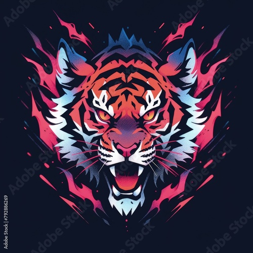 Illustration of an angry tiger head. Digital art.