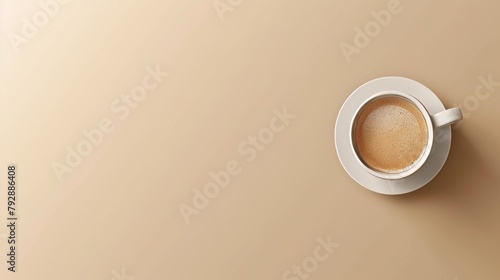 A top view angle of a 3D illustration of a white cup with an engraving style background makes it a relaxing coffee time banner ad.
