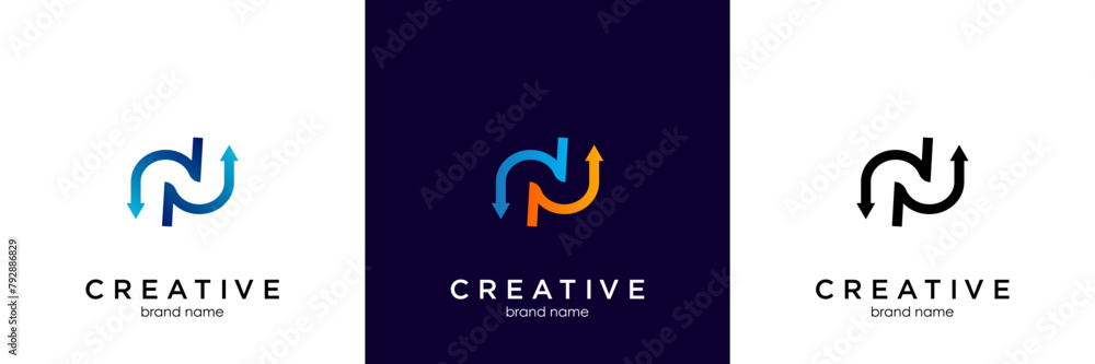N letter with arrows. Vector design template elements for your application or corporate identity. N letter with arrows. Vector design template elements for your application or corporate identity.