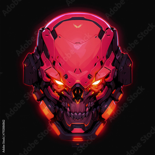 Red skull illustration. Gaming logo. Digital art.