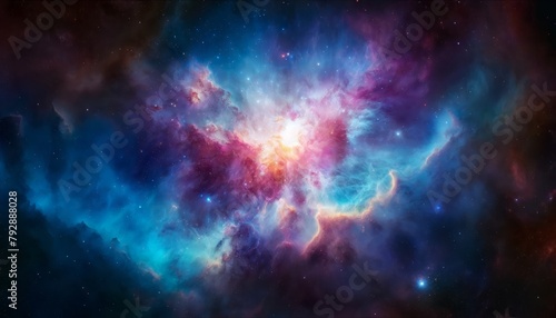 Cosmic background with a blue purple nebula and stars photo