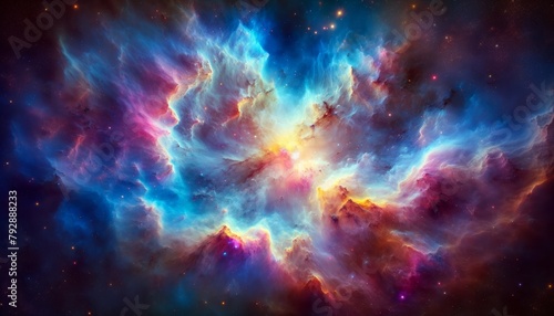 Cosmic background with a blue purple nebula and stars © Sergey