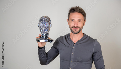 Futuristic Device: A Modern Man Holding a Sleek High-Tech Gadget, Illustrating the Concept of Future Technology and Innovation