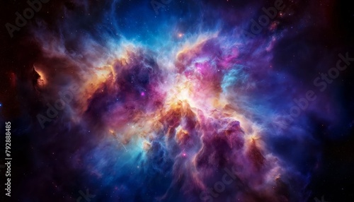 Cosmic background with a blue purple nebula and stars