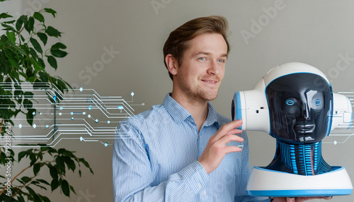 Futuristic Device: A Modern Man Holding a Sleek High-Tech Gadget, Illustrating the Concept of Future Technology and Innovation
