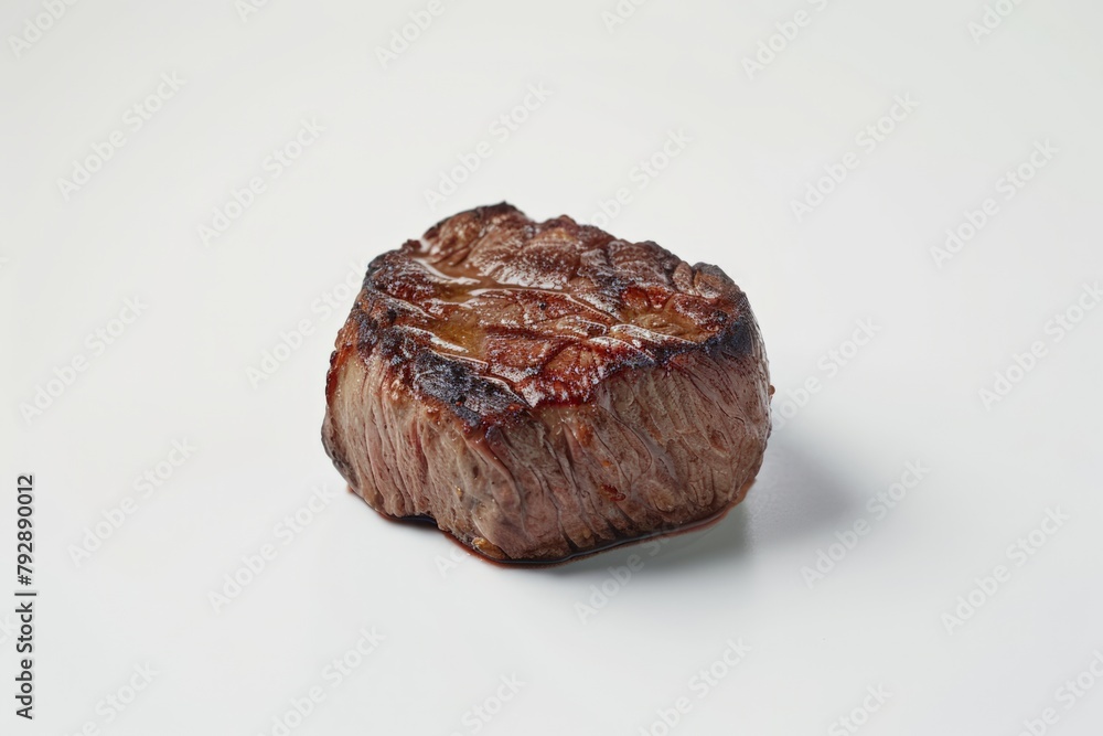 Perfectly seared medium-rare beef steak on a white background, showcasing the juicy texture and rich brown crust. Perfectly seared medium-rare beef steak on a white background, showcasing the juicy texture and rich brown crust.