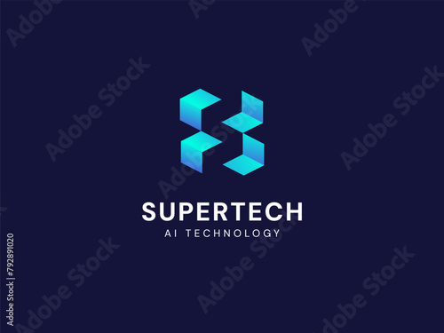 Artificial intelligence with letter S cube Future technology Analysis logo vector design concept. Letter s logotype symbol for advance technology, tech company, ui, new tech, blockchain, network, web.
