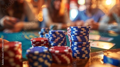 Casino Chip and Cards: A photo of a group of friends sitting around a table