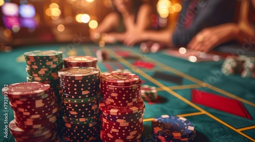 Casino Games: A photo of a blackjack table with players celebrating a win photo